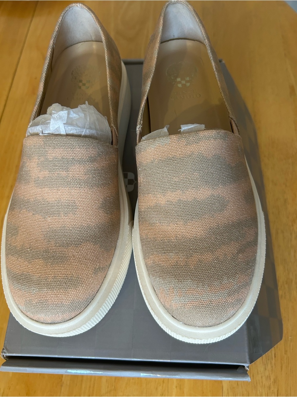 Vince Camuto Peach and Tan Striped Slip-On Sneakers